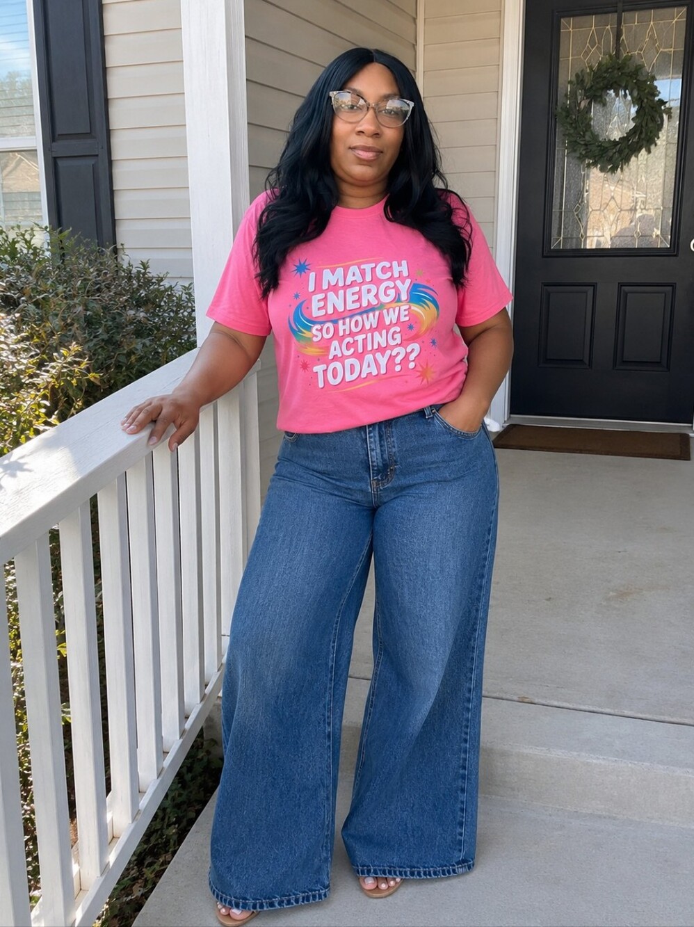 Graphic Tee "I Match Energy" Pink T-Shirt